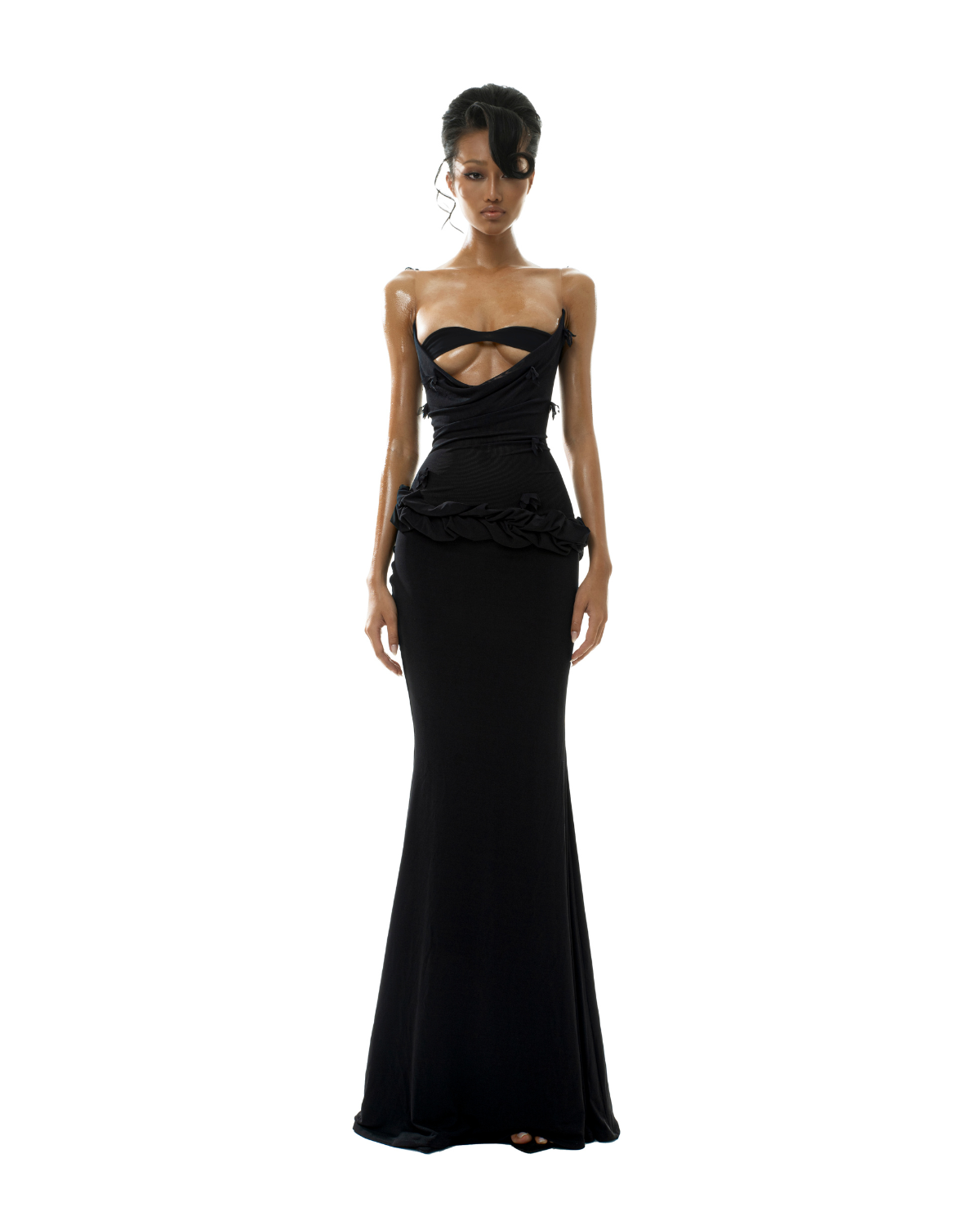 walmart plus size black dress Claudetta Black High-Neck Short-Sleeve Split Maxi Dress – Club L London