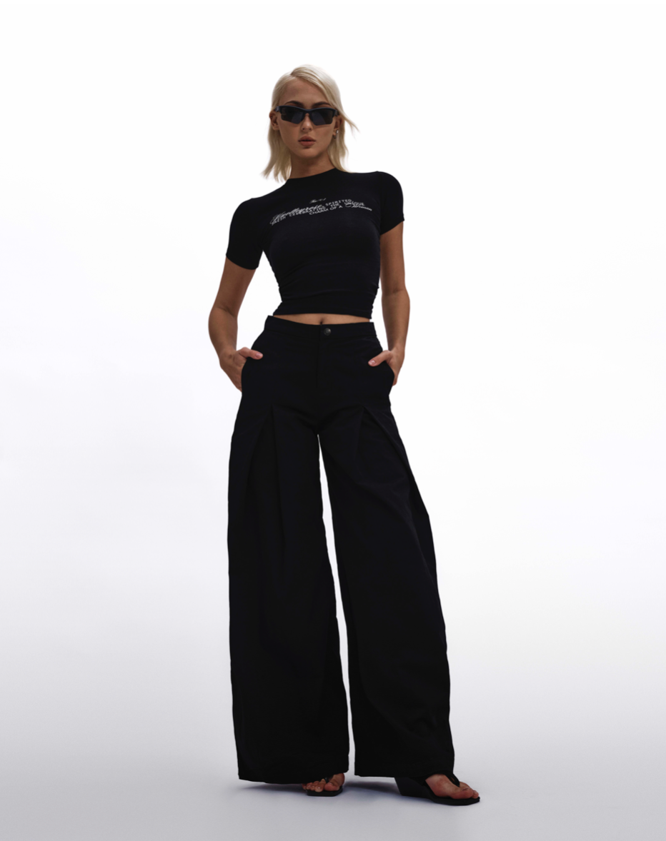 KHAKI WIDE LEG PANTS - BLACK – HUELLEYROSE ONE MEMBER KHAKI WIDE LEG PANTS - BLACK – HUELLEYROSE ONE MEMBER