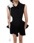 Joan Dress with Flower Pin - Black