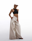 KHAKI WIDE LEG PANTS - BEIGE