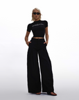 KHAKI WIDE LEG PANTS - BLACK